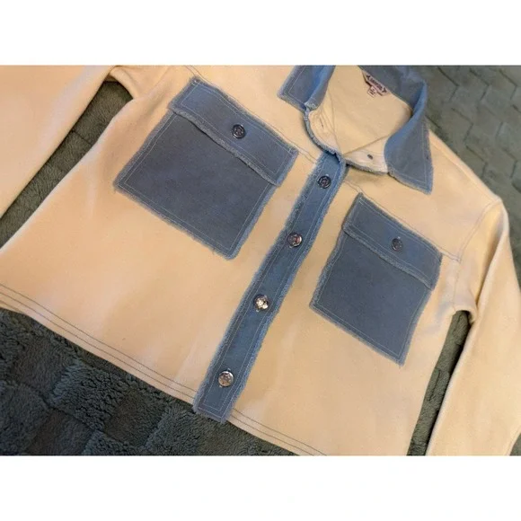 NWT Nanette Lepore Denim Dual Cardigan Jacket Ecru White Blue Womens Size Medium - Picture 3 of 12